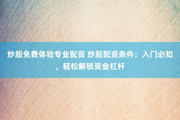 炒股免费体验专业配资 炒股配资条件：入门必知，轻松解锁资金杠杆